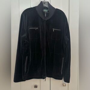 Ralph Lauren Black Cotton Blend Velour Zip Jacket XL